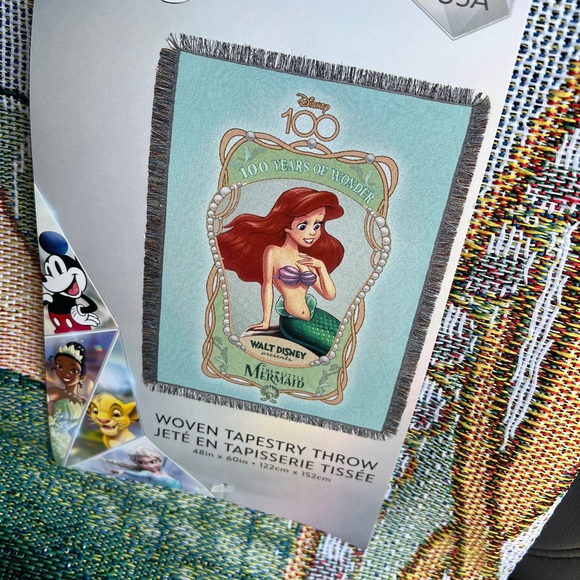 Disney 100 The Little Mermaid Ariel Tapestry Throw Blanket Woven 48x60" Wall Art - Picture 3 of 5